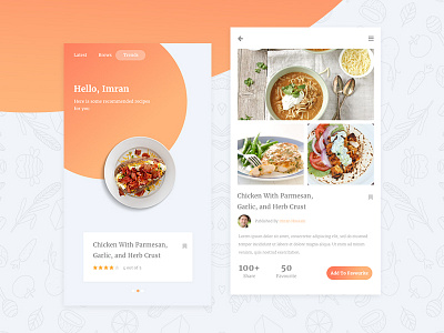 Food Recipe App UI android app appdesign appui food ios recipes sketch ui uiux userinterface ux