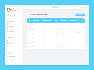 Online Room Booking Dashboard UI