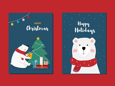 Cute Christmas Cards. art bear cute cute bear design flat design gift illustration merry christmas new year polar bear postcard tree winter