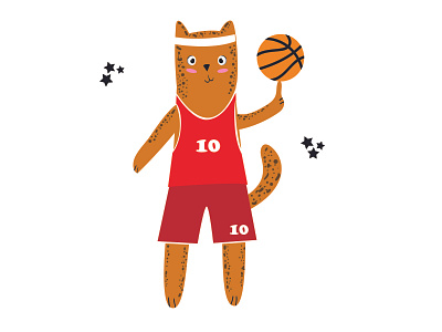 Basketball player cat animal art ball basketball cat creative cute design fine flat design illustration player sport