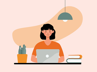 Workspace. art design flat flat design girl illustration laptop minimalist woman work workspace