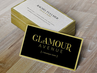 Business Card for Glamour Avenue biz card black boutique business card gold logo print salon stylist typography
