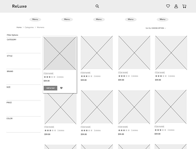 ReLuxe Wireframe - Category Page design lofi ux wireframe