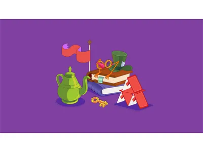 Alice in Wonderland alice aliceinwonderland book card design flag flat flat design illustration key teapot tophat