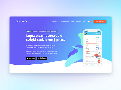 Therpify - header app blue desktop healthcare landing website website design