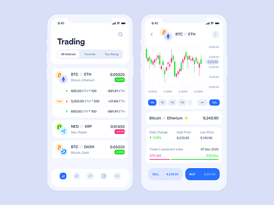 Cryptocurrency iOS app | Trading section app application bitcoin blockchain clean crypto crypto wallet cryptocurrency design ethereum graphic interface ios light list mobile statistic trading ui ux