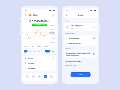 Cryptocurrency iOS app | Deposit app application bitcoin blockchain clean crypto crypto wallet cryptocurrency data deposit design ethereum graphic interface ios mobile statistic trading ui ux