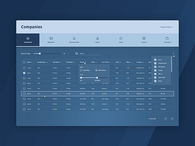 Companies page table tabs ui ux