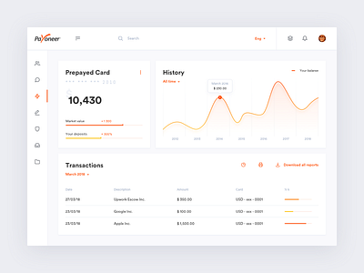 Payoner Dashboard Concept clean dashboard finance graph minimal money orange payoneer table ui ux