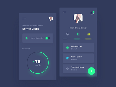 Energy panel app dark energy graph indicator items minimal mobile panel system ui ux