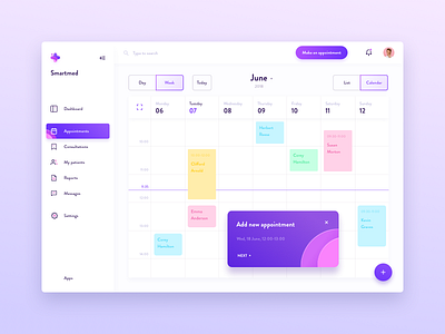 Appointments Smartmed analytics application clean dashboard design fluent interface material medecine medical product ui