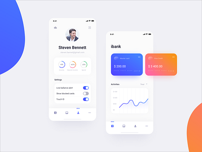 Banking app app bank banking cards clean colors design graph iphone minimal mobile payment profile ui ux