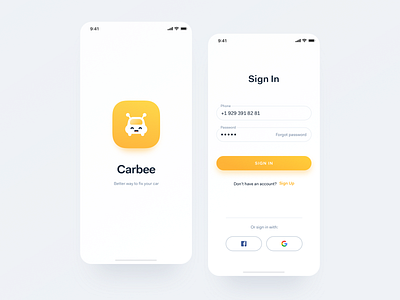 Sign In app car app clean design interface minimal mobile orange sign in ui ux yellow