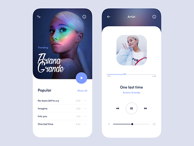 Music player app blue clean design interface minimal mobile music music app play player song track ui ux