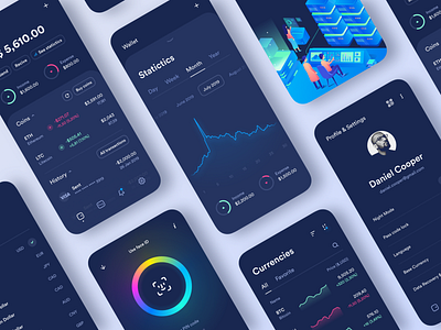 Crypto app app bitcoin blockchain clean colors crypto crypto currency crypto wallet dark design ethereum graphic interface ios mobile money screens ui ux wallet