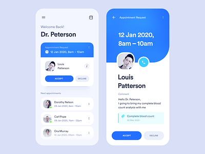 Doctor Appointments App app application appointment blue card clean design doctor healthcare interface ios medical medicine medicine app mobile schedule time ui user ux