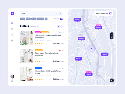 Web version of digital map clean dashboard design hotel interface list location map material places product search search results tags travel ui uiux ux web web design