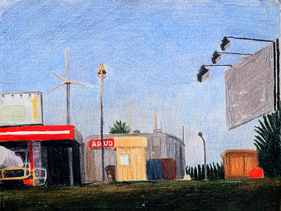 Gas station blue drawing gas station illustration pencils summer