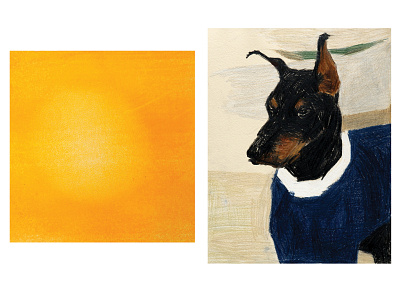 Sunset animal doberman dog drawing illustration lithography pencils sun sunset yellow