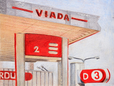 Viada gas station drawing gas station illustration red street