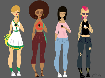 Girls and iphones illustration