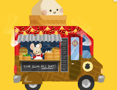 Dump Truck bright color colorful cute dimsum dumpling food truck illustration mouse