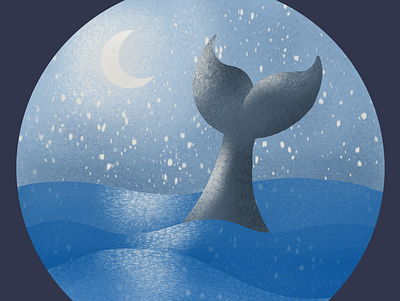 The old Whale and the Sea applepencil blue brush draw fish gray illustraion ipad moon night nightsky ocean paint pencil procreate sea sketch sky star whale
