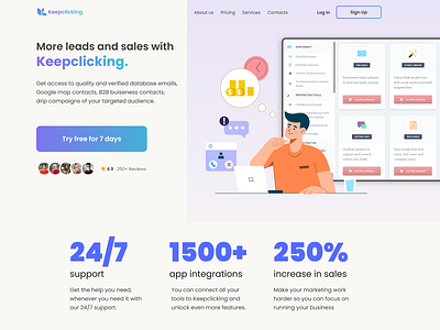 Saas landing page. Keepclicking