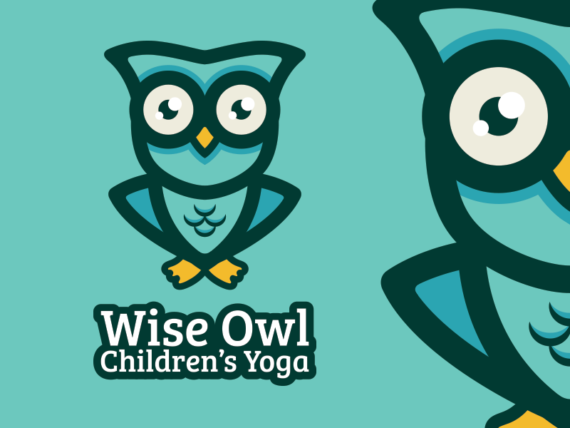 Wise Owl Children's Yoga illustration logo cute friendly teal yoga child kids children owl wise