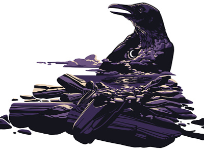 Coastal Creatures: Raven animal illustration crows digital illustration illustration landscape illustration nature illustration procreate ravens simple colour palette wild life art