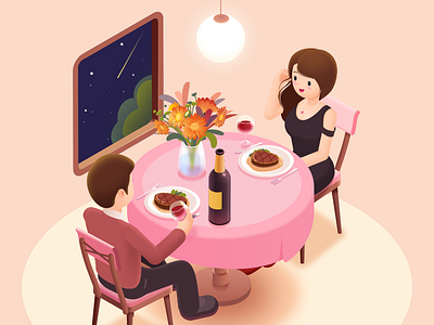 A Nice Dinner 2.5d day dinner illustration ui valentines