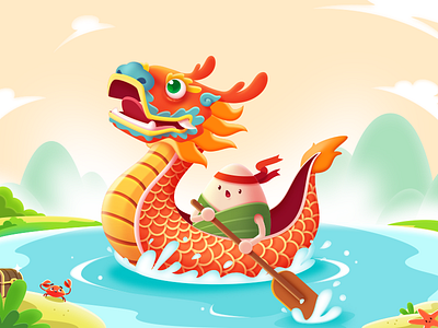 Dragon Boat，端午节 boat，ship，dragon，端午节 illustration，ui，dragon