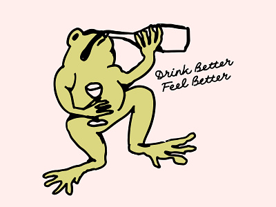Frog drinking the wine doodle drink wine drunk frog illustration screen print wine wine bottle