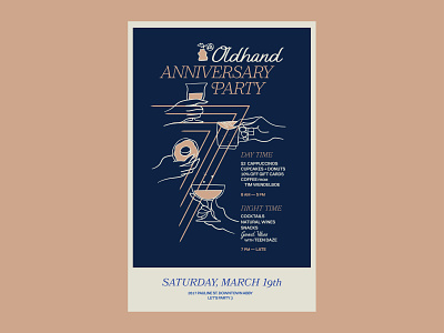 Oldhand Coffee 7th Anniversary Party poster 7 coffee event hands illustration inky invite numbers party poster poster design poster illustration typography wine