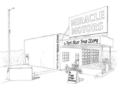 Miracle Motors Book Cover Inked book book cover cover desert garage illustration line drawing motorcycle