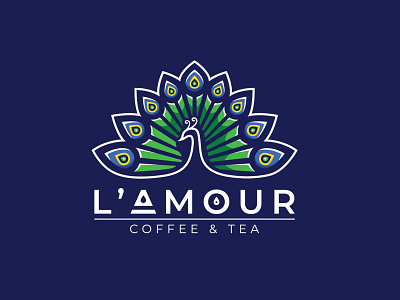 L' Amour Coffee & Tea Logo adobe illustrator blue brandall branding coffee cup color design green illustration lamour logo love peacock peafowl tea vector