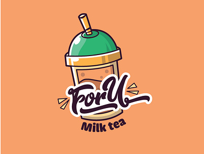 ForU Milk Tea logo by Brandall Agency brandall branding cartoon chibi illustration logo logo design milk milkshake milktea tea typography
