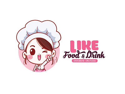 Like Food & Drink logo by Brandall Agency brandall branding character chef chibi drinks face food food and drink girl hand like logo logo design master chief masterchef pink thumbs up