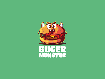 Burger Monster logo by Brandall Agency branding breakfast burger burgers cartoon character fast food fastfood funny green hell hellboy illustration logo logo design monster monsters orange sandwich sandwiches