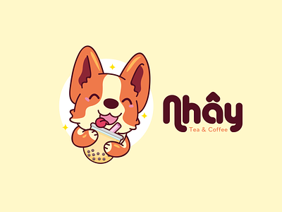 Nhây Tea & Coffee logo by Brandall Agency branding bubble bubble tea cafe coffee cute dog dogs drink food food and drink illustration logo logo design pet pets puppies puppy tea