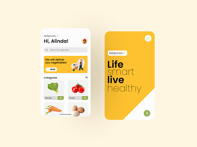 Deligrocery (Delivery Grocery) app design flat illustration minimal mobile mobile app mobile ui simple store ui ux yellow