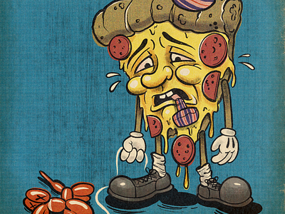 Sad pizza party digital art illustration