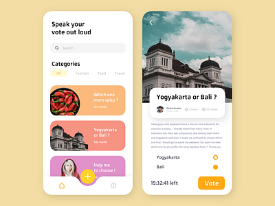 Flutvote - Home screen and detail screen app design flat illustrator material minimal mobile app mobile design ui ui ux ux vector vote