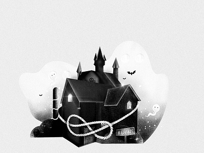 Inktober x Happpyal : 04 Knot + Haunted House art digital gradient illustration ink inktober minimal procreate shadow