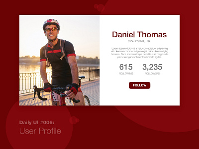 Daily UI #006: User Profile daily 100 challenge dailychallenge dailyui design design challenge happy learning learningisfun ui uidesign user profile web