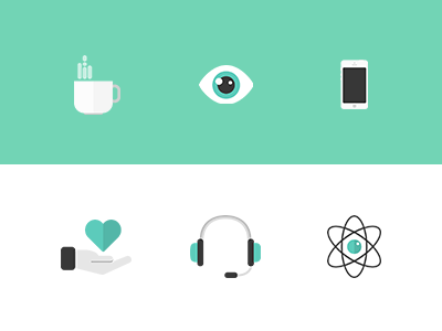 Icons art branding coffee eye flat headset heart icons innovation phone