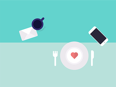Table coffee eating flat food green heart icons letter love phone table