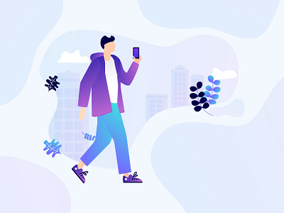 Man walking 🤓 branding design flat gradient illustration man man city nature phone vector