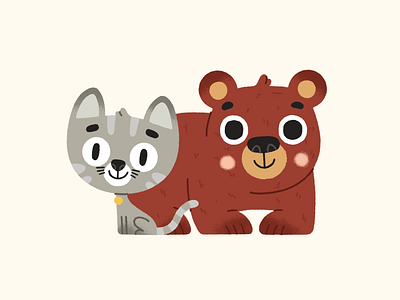 Friends🐱🐻 animal bear cartoon cat character cute design funny icon illustration kids kitten kitty line mascot pet