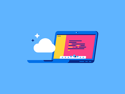 Cloud coding browser cloud code computer icon illustration minimal notebook vector web